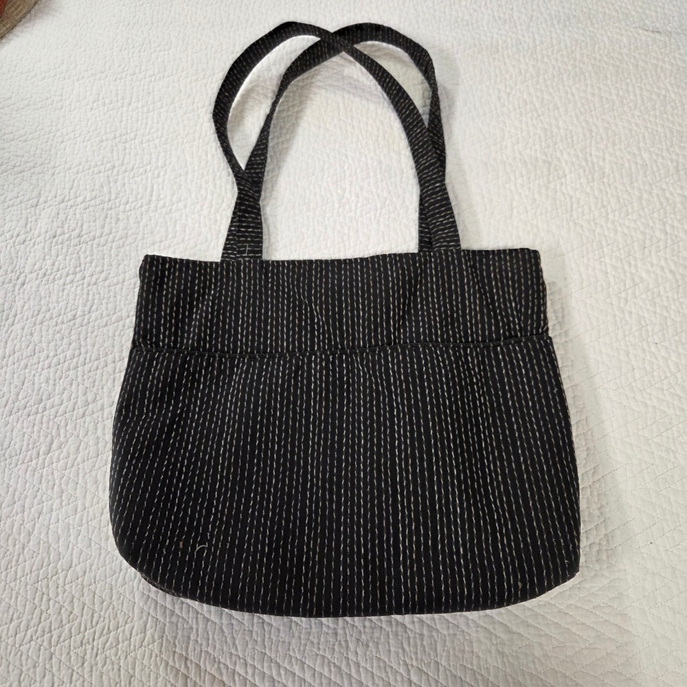 Maruca Design Boulder Colorado Black Tan Striped Jacquard Fabric Tote Bag‎
